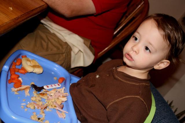 Can you tell he's on his second Thanksgiving of the day?