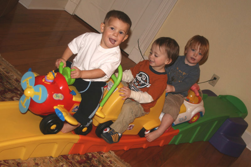 Toren's birthday present from Nana & Granddaddy -- a roller coaster!